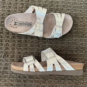 NWB Mephisto Helisa Silver adjustable strap slip on sandals  / US size 11